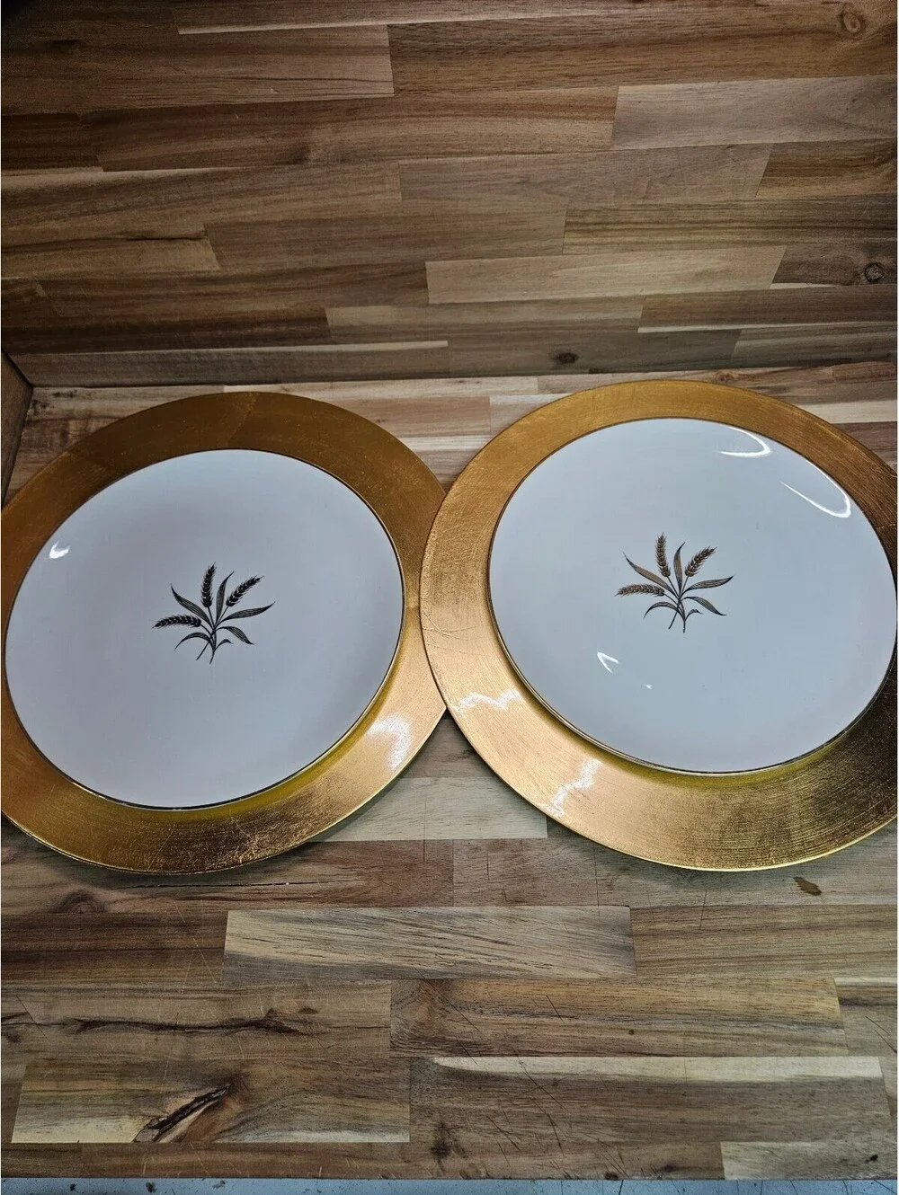 1950s Embassy USA Wheat Dinner Plates & Chargers Set of 2 Mid Century Farmhouse